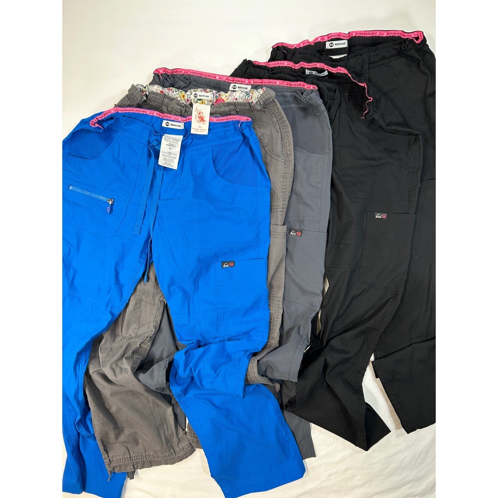 Lot of 5 Koi Lite Scrub Pants Womens XS Regular Blue Grey Black Cargo Slim